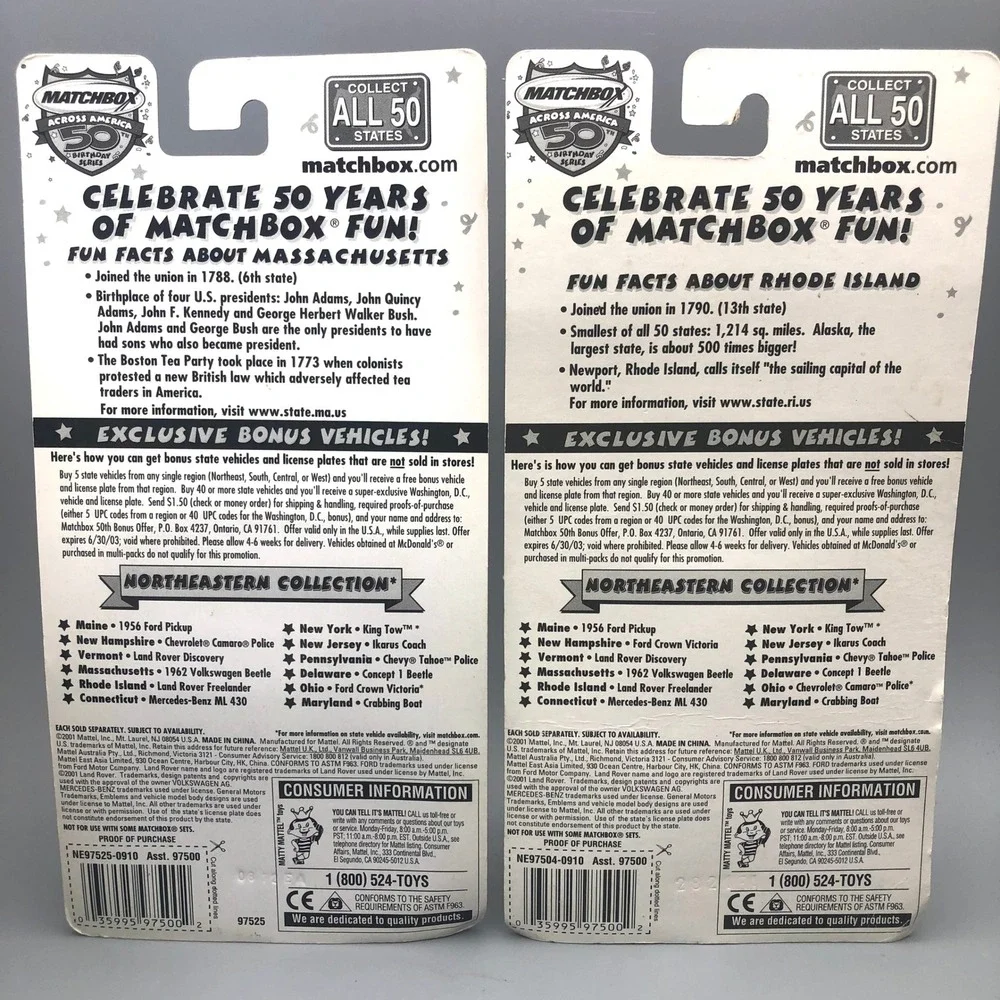 Matchbox Across America 50th Birthday Massachusetts VW & Rhode Island Land Rover